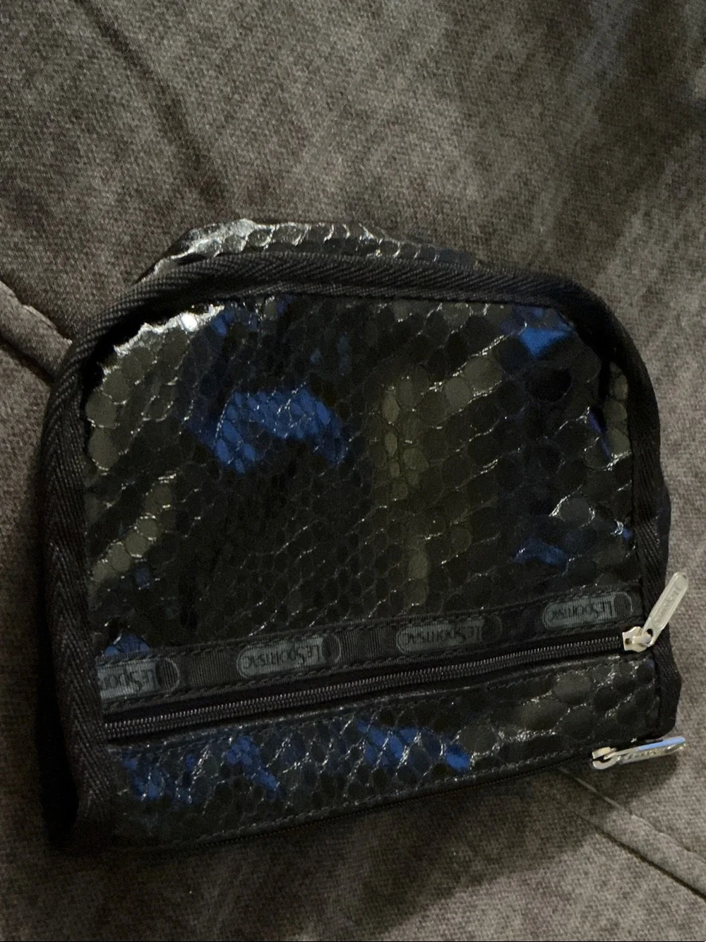Lesportsac1974 Black Snakeskin-Texture Cosmetic Pouch